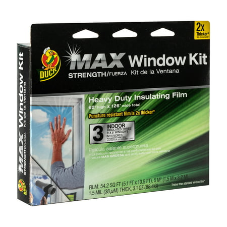 Duck MAX Heavy Duty Indoor Window Insulation Kit, Film Insulates Three 3’ x 5’ (Best Plastic For Windows)