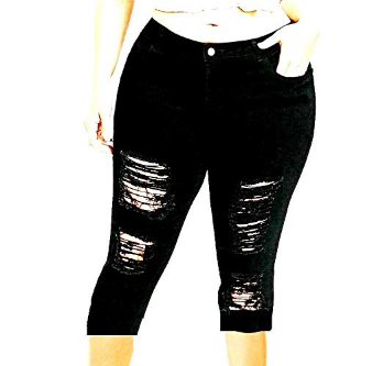 Jack David Women's Plus size Black capri bermuda distressed ripped denim jeans - image 4 of 4