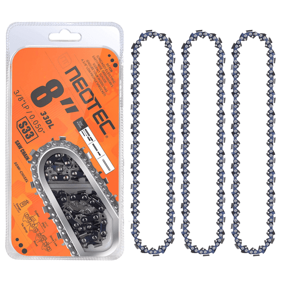 NEOTEC 8" Chainsaw Chain 3-Pack - 3/8" LP .050" Gauge 33 Drive Links Replacement Chains