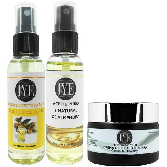 Kit Piel De Invierno, rutina facial hidratante, Incluye: Aceites de Argan, Almendras y Crema de Leche de Burra. Antiedad, rejuvenecimiento, hidratación profunda