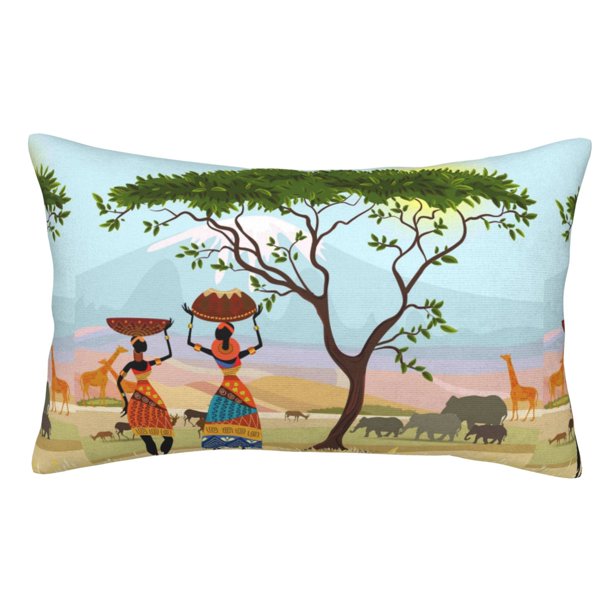 Fotbe African Women Funda de Almohada Decorativa Estilo Occidental, Lujo en Algodón, Fundas para Almohadas King, Cojín Estampado para Decoración del Hogar-14"x20"
