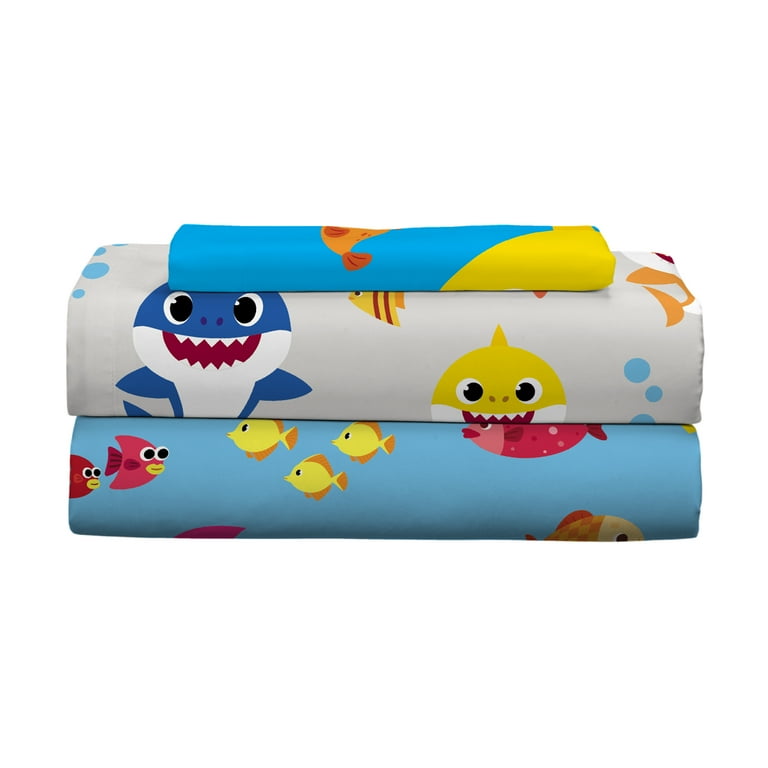Baby Shark Kids Twin Full Sheet Set, Gray and Blue, Nickelodeon