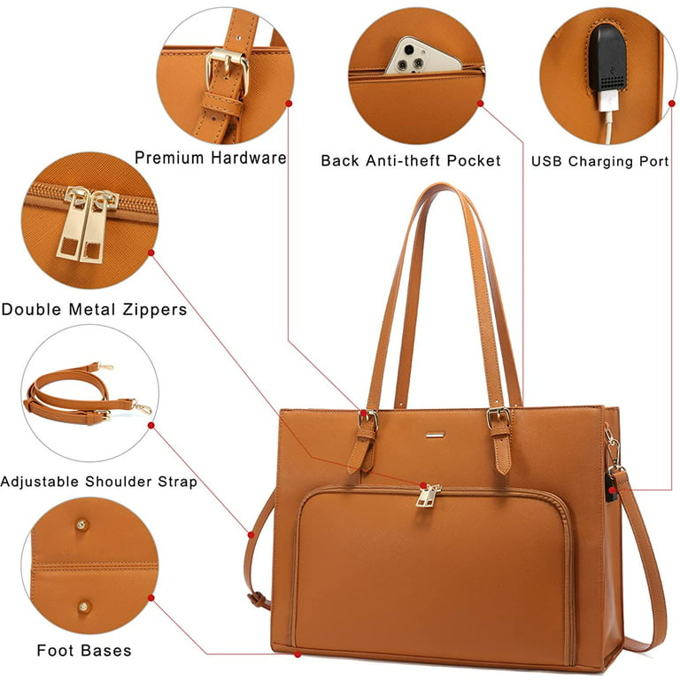 S Zone 15 6 Leather Laptop Bag For Women Shoulder Bag Large Work Tote with Padded Compartment
