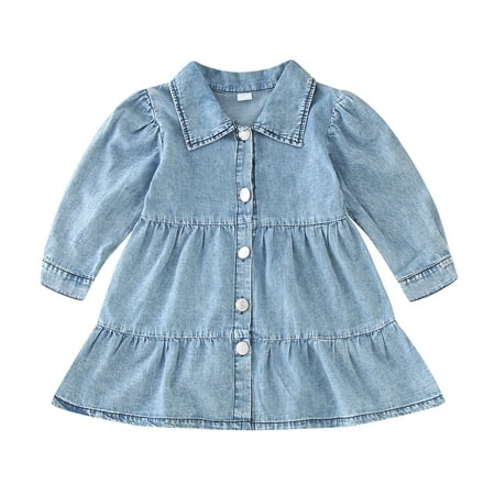 

Fsqjgq Girls Summer Clothes Toddler Baby Outwear Winter Long Sleeve Blue Denim Skirt Dress Casual Dress for Children Girls Plain Cotton Dress Cotton Blend Blue 120