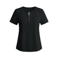 thumbnail image 4 of Miluxas Women's Zip Up Short Sleeve Pullover Top V-Neck Solid Casual T-Shirt Summer Basic Work Daily Outfits Black, 4 of 6