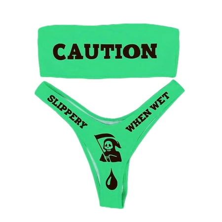 KOMOO Bikini Sets for Women Cheeky Two Piece Swimsuit Graphic Crop Bra Top and High Waisted Thong Brief Bottoms Swimwear