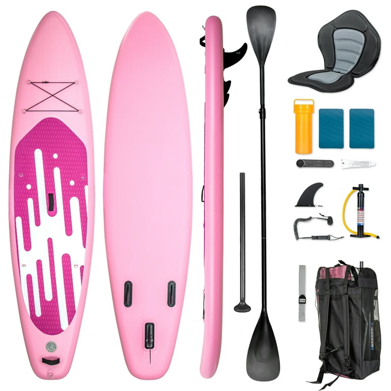PULUOMIS Inflatable Paddle Board 11 - Seat Ft Pink - Pump with Hand - Adult Backpack