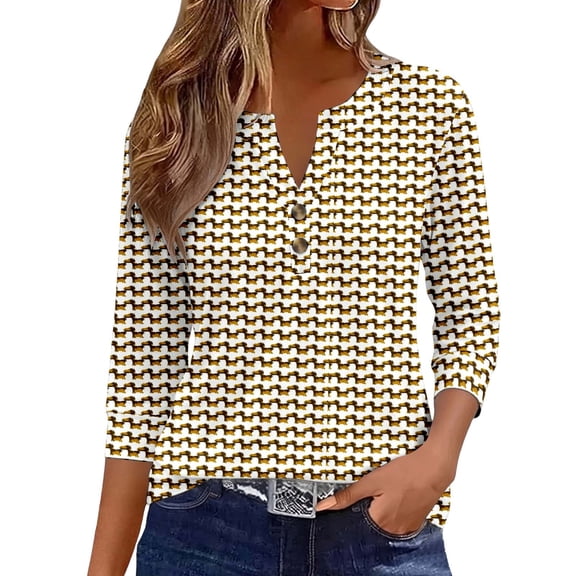 CONZONE Women's Summer T-Shirts 3/4 Sleeve T Shirts for Women Casual V Neck Graphic Lightweight Tees Soft Cozy Dailywear