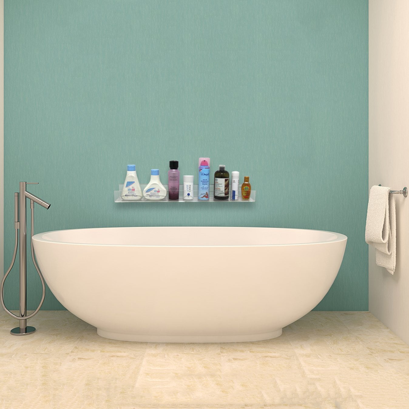 KLYWUN 2-Pack Acrylic Clear Shower Shelves,Adhesive Bathroom