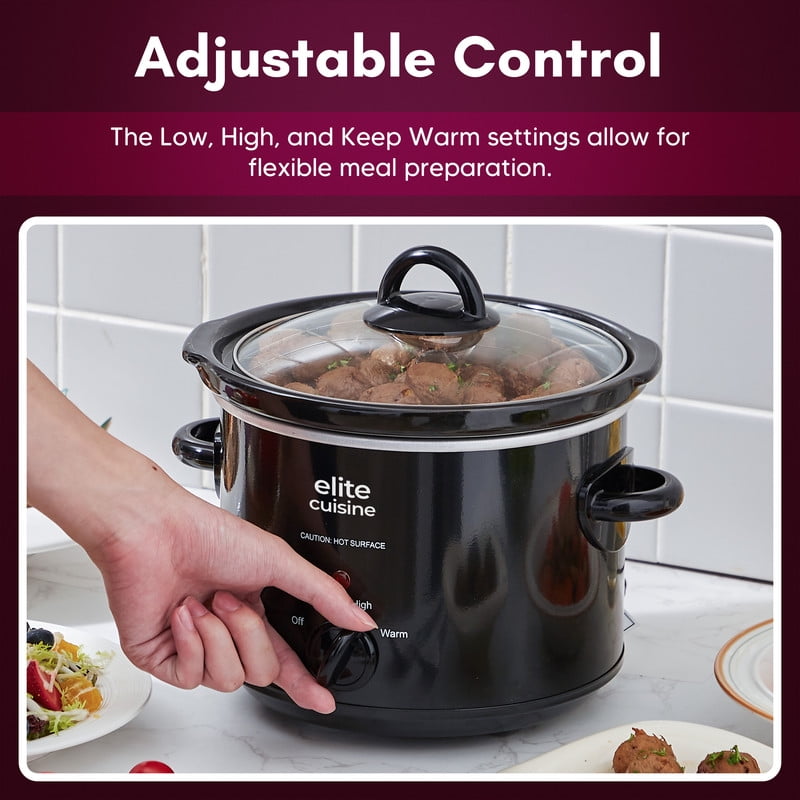 Elite Cuisine MST350 3 Qt Slow Cooker with Adjustable Settings and Keep Warm