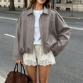 thumbnail image 4 of Textilo Faux Suede Bomber Jacket for Women Long Sleeves Full Zip Up Jackets with Pockets Lapel Collar Pilot Cropped Coat Trendy Casual Fashion Spring Fall Outerwear,Gray S, 4 of 4