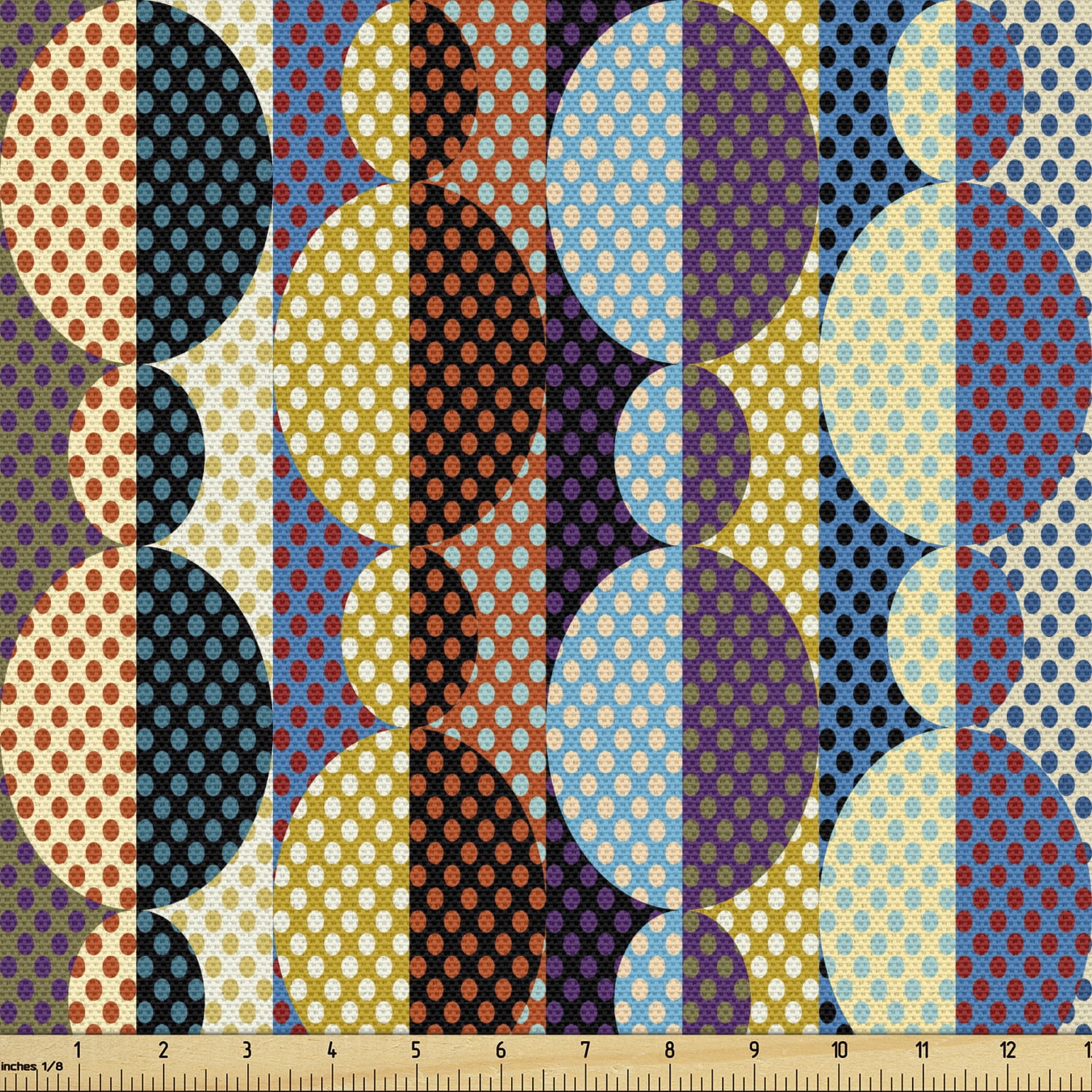 Retro Upholstery Fabric by the Yard, Composition of Vertically Aligned