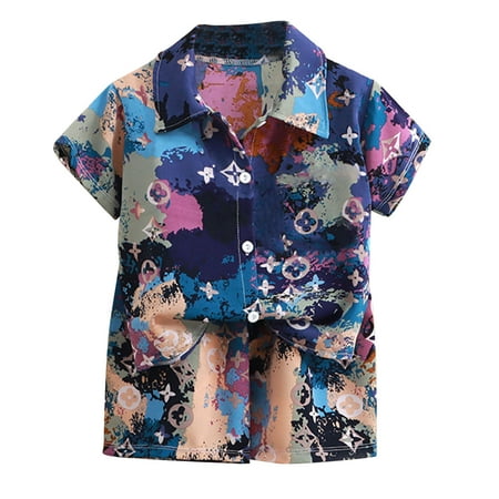 

Baby Boys Outfit Set Cute Cozy Colored Patchwork Printed Short Sleeved Tops And Shorts Children Suit 2 Piece Sizes 18-24 Months