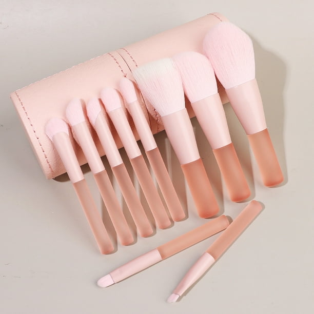 Nvzi Juego de 10 brochas de maquillaje, base, polvos, correctores, sombras de ojos, rubor, brochas de maquillaje con cubo de almacenamiento rosa