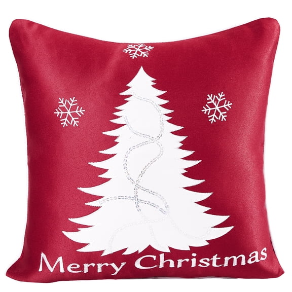 Violet Linen Seasonal Xmas Christmas Holiday Trees Pattern, Polyester Fabric, White Rope Edge, Solid Red Backing, White Tree , 18 Inch x 18 Inch, Square, Decorative Accent Throw Pillow Cover