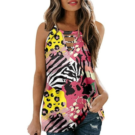 

OKBOP Christmas Scrub Tops Women Fashion Casual Sleeveless Round Neck Printed Vest Ladies Hollow Out Womens Blouses Breast Cancer Awareness Shirts for Women