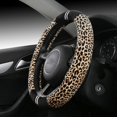 thumbnail image 3 of Leopard Print Steering Wheel Cover,Cheetah Velvet Cloth,Smooth Touching,Breathable,Universal 15 inch,Beige (leo01), 3 of 4