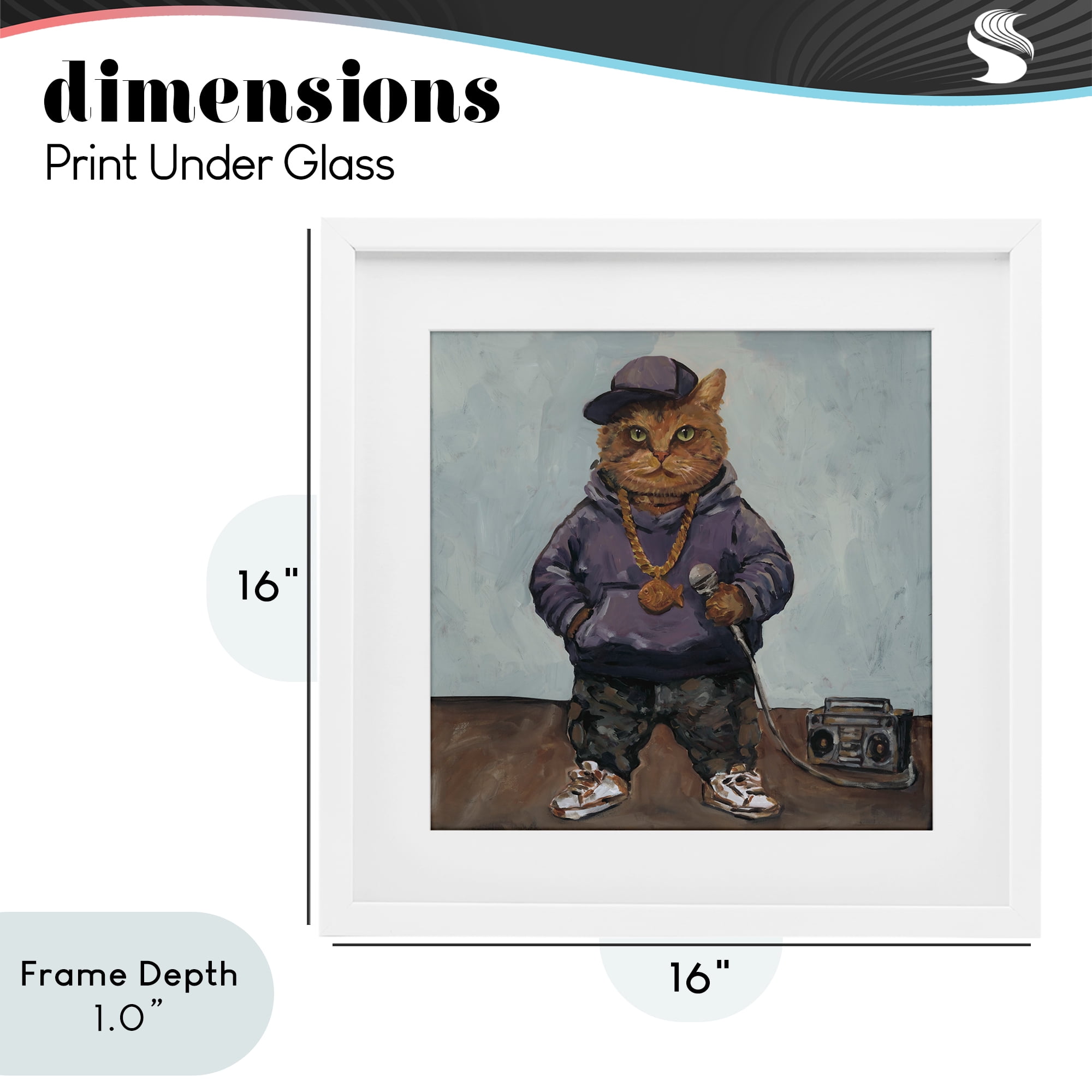 Stupell Industries Urban Hip-Hop Cat White Framed Print Under Glass, design by Studio Bautista