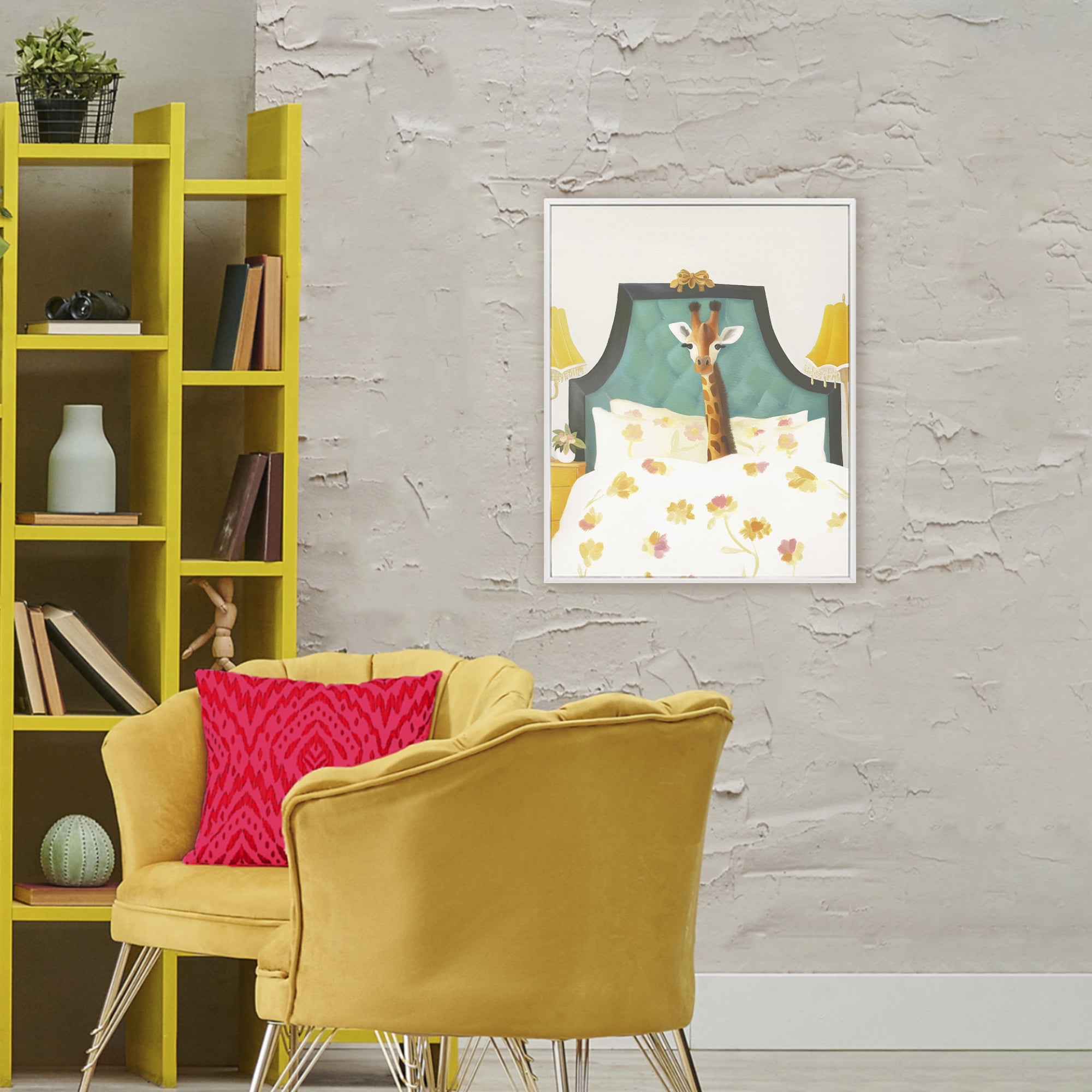 Good Morning Giraffe in Bed White Framed Giclee Art, design by Leah Straatsma