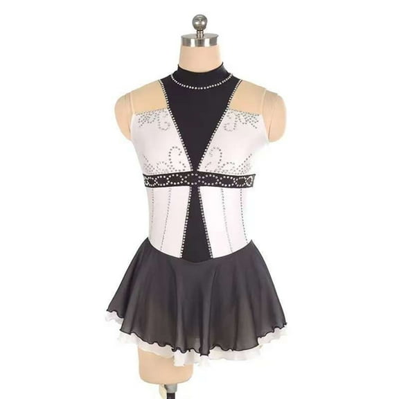 LIUHUO Black and White Skating Dress Women Girls Skating Dress Stretch Fabric Sleeveless Classic Style