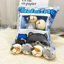 Cartoon Bag Doll Plush Toy Creative Office Pillow, Cute Cat Pudding Design With Hidden Little Cat Dolls In Transparent Window, Soft And Comfortable For Daily Use As Pillow Or