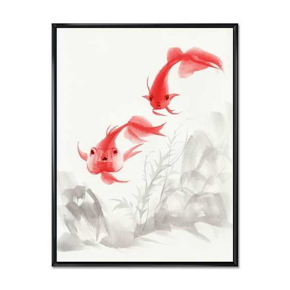 Designart 'Ancient Gold Fishes' Nautical & Coastal Framed Canvas Wall Art Print