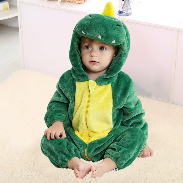 WREESH Toddler Baby Girl Boy One Pieces Jumpsuits Long Sleeve Romper Soft Warm Pajamas Holiday Birthday Gift Role Play Dinosaur Onesie Costumes Green