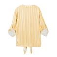 thumbnail image 4 of Tmtolofot Colorful Striped Shirts For Women 3/4 Sleeves Front Tie Tunic Blouse Female Stripes Modern Style Top Women's Casual V-Neck Tops Lightweight Comfy Pull-On Shirts,1_Yellow,Large, 4 of 7
