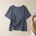 thumbnail image 4 of qafoshin Womens Linen T-Shirts Crew Neck Short Sleeve Summer Tops Solid Color Loose Pullover Tees, 4 of 4