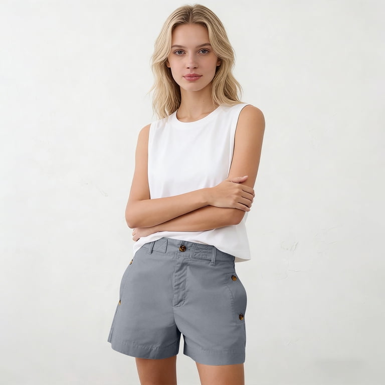 LISTHA Women's High Waisted Khaki Chino Shorts 5 Inch Inseam Summer Business Casual Dress Shorts with Side Pockets Gray M, Size: Medium