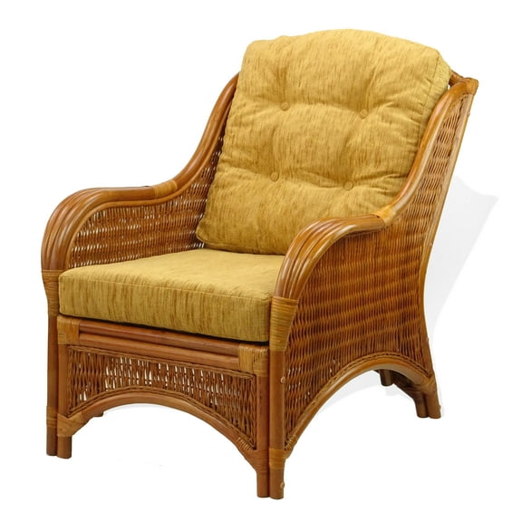 SK New Interiors Jam Lounge Armchair ECO Natural Rattan Wicker Handmade Design w/Light Brown Cushion, Colonial