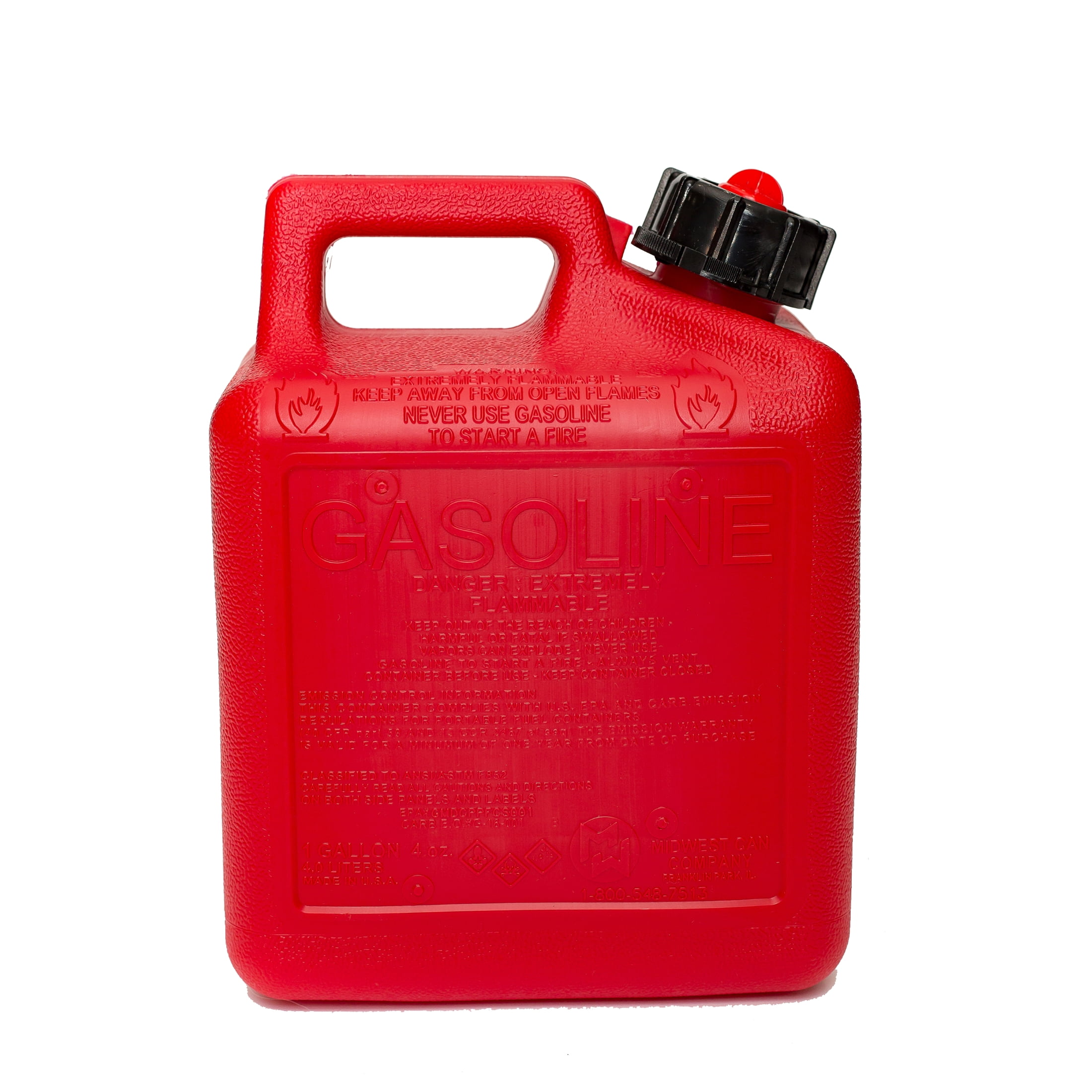 Midwest Can Company Auto Shut off Gasoline Can, 1 Gallon 4 oz. Capacity #1210, Red in Color