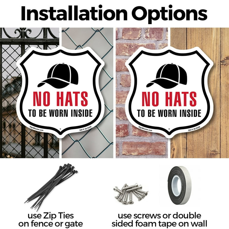 No Hats Allowed To Be Worn Inside 12 inch X 12 inch Shield  display picture 2