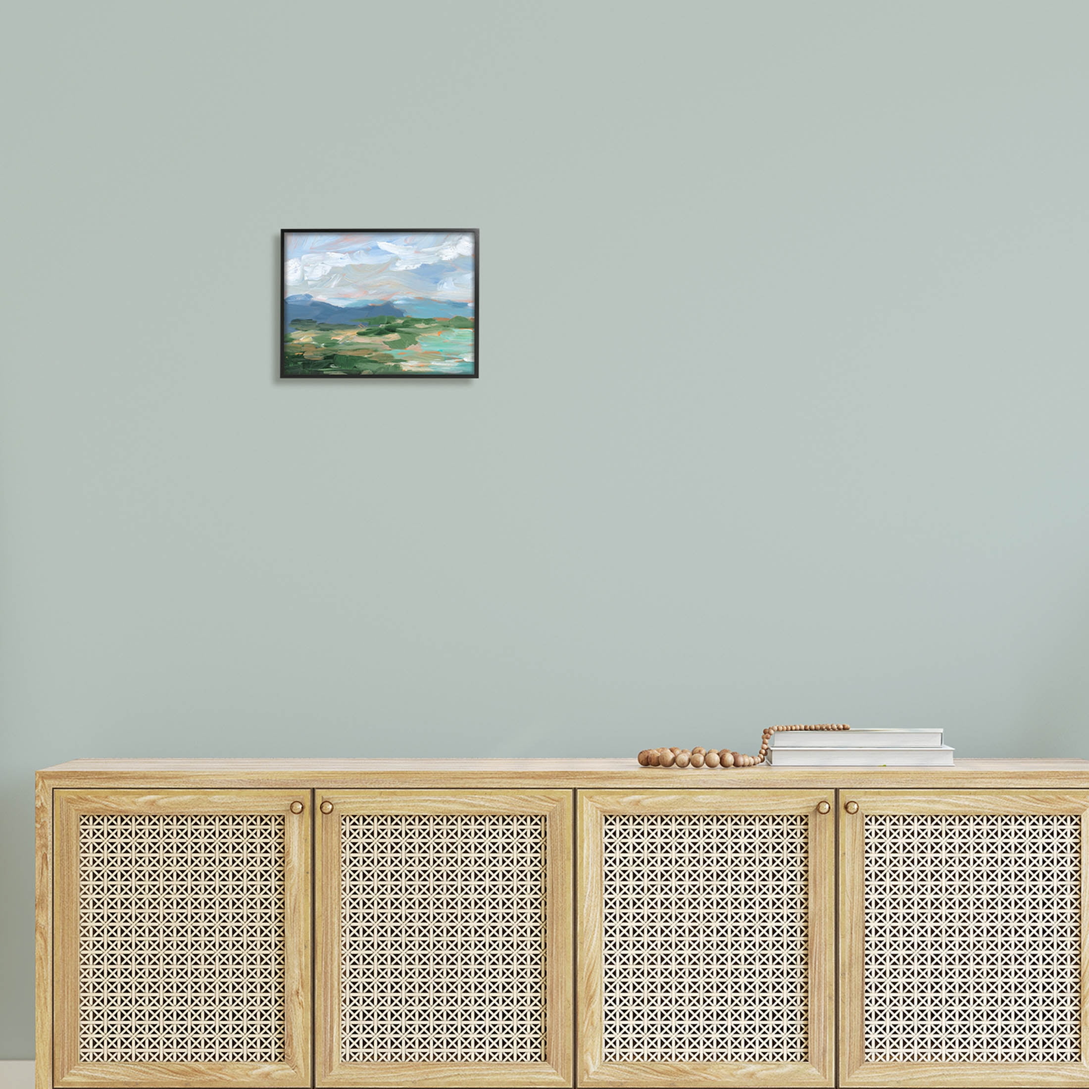 Modern Brushed Cloudy Landscape Landscape Painting Black Framed Art Print Wall Art