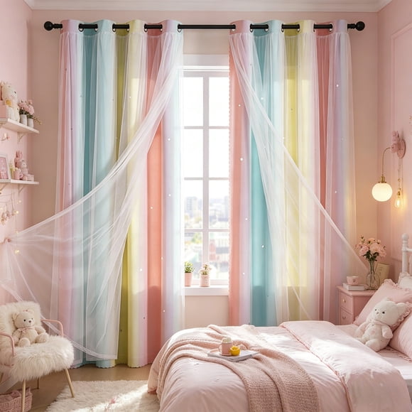 Cortinas opacas con diseño de estrellas para dormitorio | Cortinas transparentes con cielo estrellado y estrellas troqueladas para oscurecer la habitación