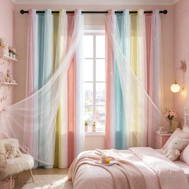 Cortinas opacas con diseño de estrellas para dormitorio | Cortinas transparentes con cielo estrellado y estrellas troqueladas para oscurecer la habitación