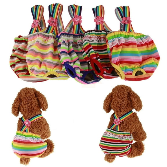 SPRING PARK Dog Cat Multicolor Stripes Female Physiological Shorts Doggy Kitten Underwear Pants Diapers Strip Design Tighten Strap Sanitary Briefs Panties for Puppy Kitty