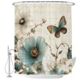 thumbnail image 2 of Turquoise Tulip Shower Curtains for Bathroom, Spring Vintage Botanical Butterfly Floral Waterproof Fabric Shower Curtain, Decorative Bathroom Curtain for Bathtub, 72"x72" , No Hooks Included, 2 of 9