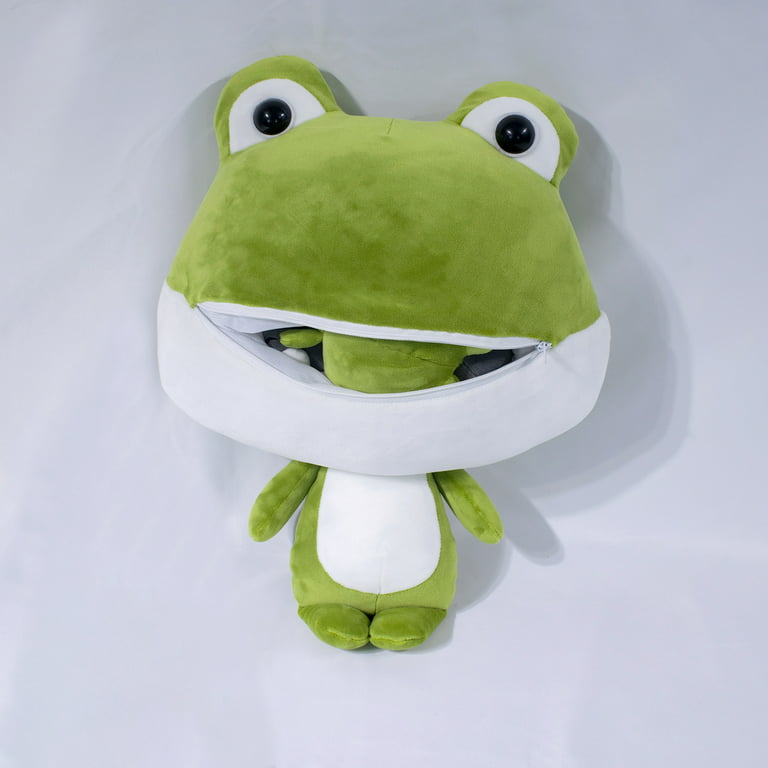 Manviss 18.5 inch Plush Frog Toy Large Frog with 3 Tadpoles and 1 Small Frog with Zipper Mouth - Cute Set for Kids, Boys and Girls - Cute Stuffed Frog