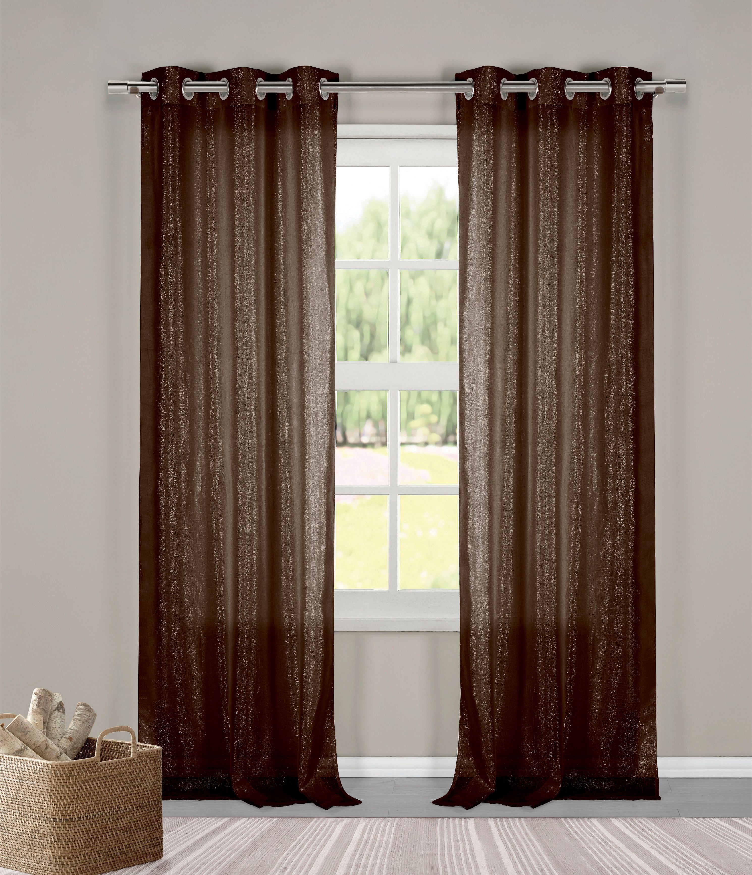 Chocolate Brown 2 Panel Fabric Window Curtain Set Metal Grommets 