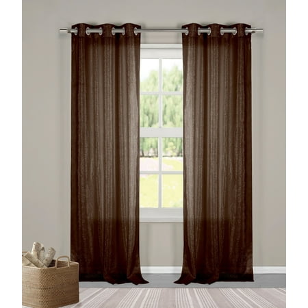 Two 2 Sheer Grommet Window Curtain Panels Chocolate Brown