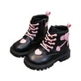 thumbnail image 3 of HCNTES Girls Ankle Boots Side Zipper Lace Up Work Boot Combat Booties(1,Black&o1), 3 of 6