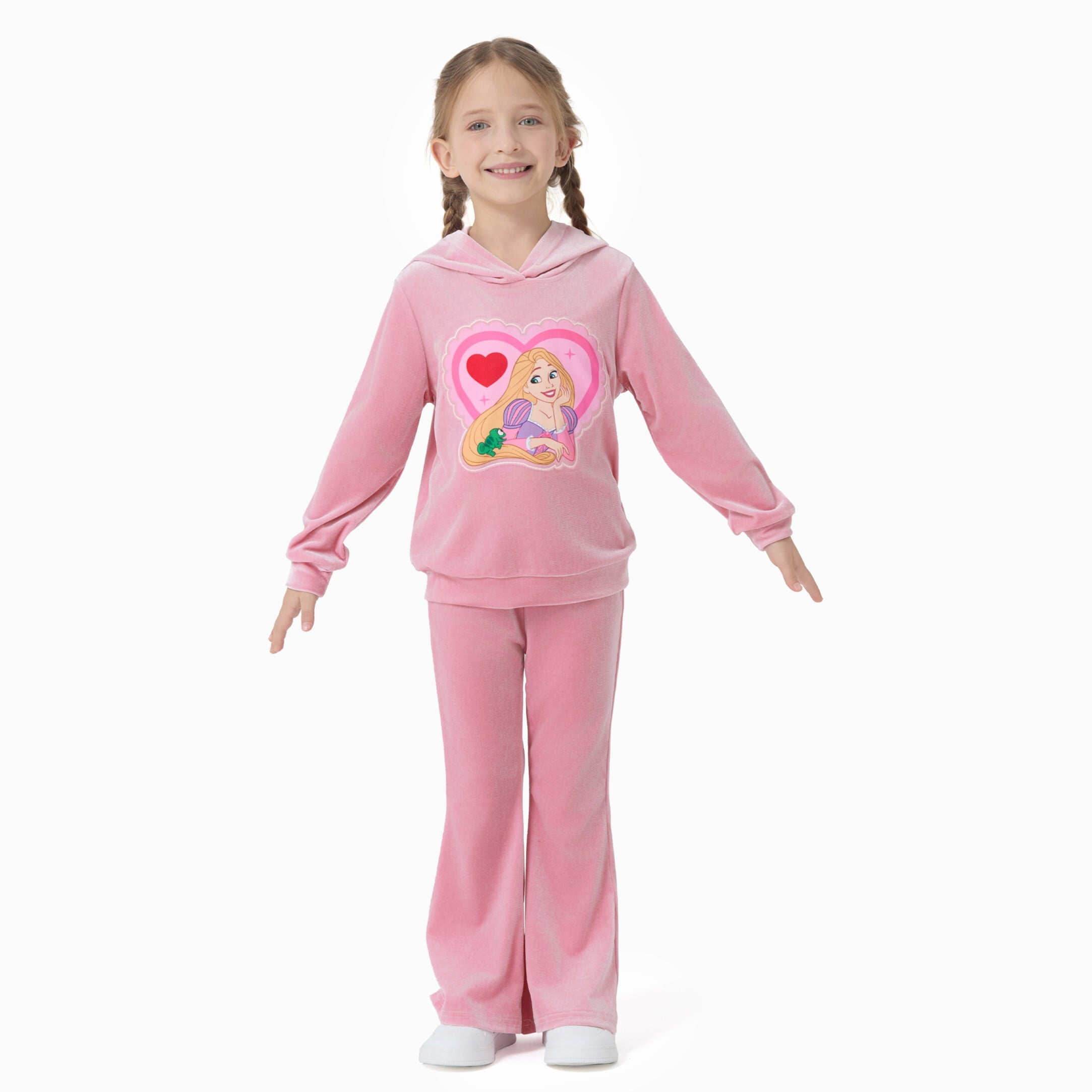 Disney Princess Girls Hoodie Rapunzel Graphic Love Sweatshirt and Flared Pants Pink Velvet 2 Pieces Sets Toddler 4-5T