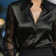 thumbnail image 3 of MORTTIC Women's Elegant Satin Blouse - Classic Lapel Collar Sheer Long Sleeves Button-Down Shirt for Office Black，S, 3 of 4
