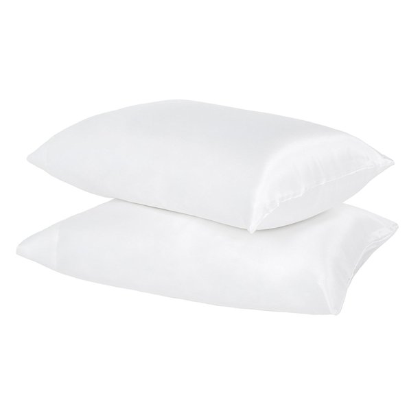 2Pack Silky Soft Satin Pillow Cases with Hidden Zipper (Standard, White)