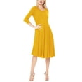 thumbnail image 2 of Women's Plus Size Round Neck 3/4 Sleeves Solid A-Line Midi Dress, 2 of 4