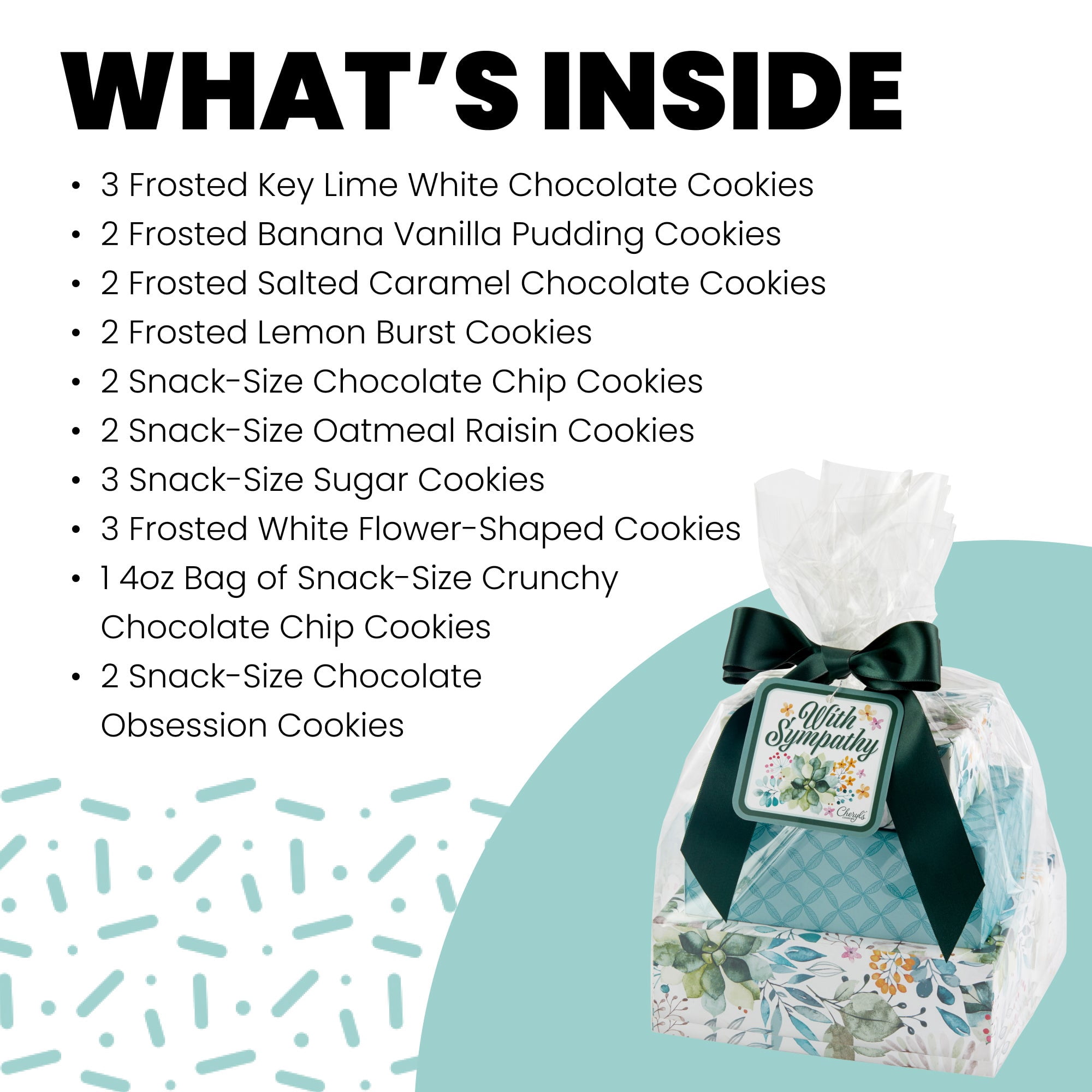 Cheryl's Cookies® Sympathy Gift Cookie Tower, with 34 Chocolate Chip, Oatmeal Raisin, Sugar & Buttercream Frosted Cookies, Individually Wrapped, Gift for Loved Ones, Condolences, Sorry for Loss