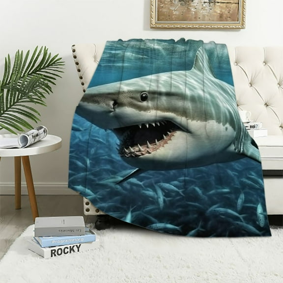 JRXY Shark Fish Blanket,Throw Blanket for Couch Sofa Bed, Soft Warm Fuzzy Cozy White