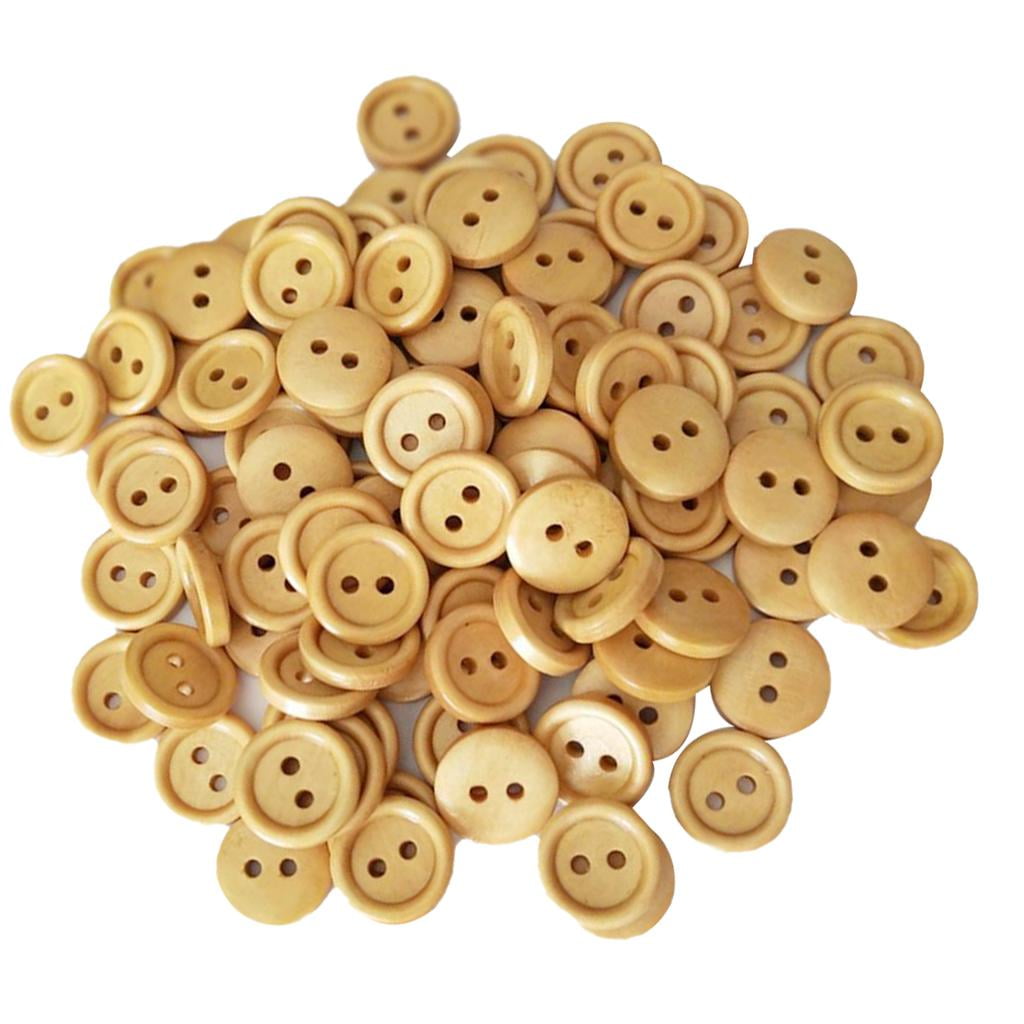 Abbraccia 5x100Pcs Vintage 2 Holes Wood Buttons for Sewing Scrapbooking Dark Brown 15mm 5 Pcs