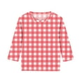 thumbnail image 4 of Ugoldhm Shirts for Girls Crewneck Plaid Summer Tunic Tops Casual Fall Kids 3/4 Sleeve Tees, 4 of 5